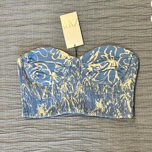 Zara Floral Linen Bustier Crop Top